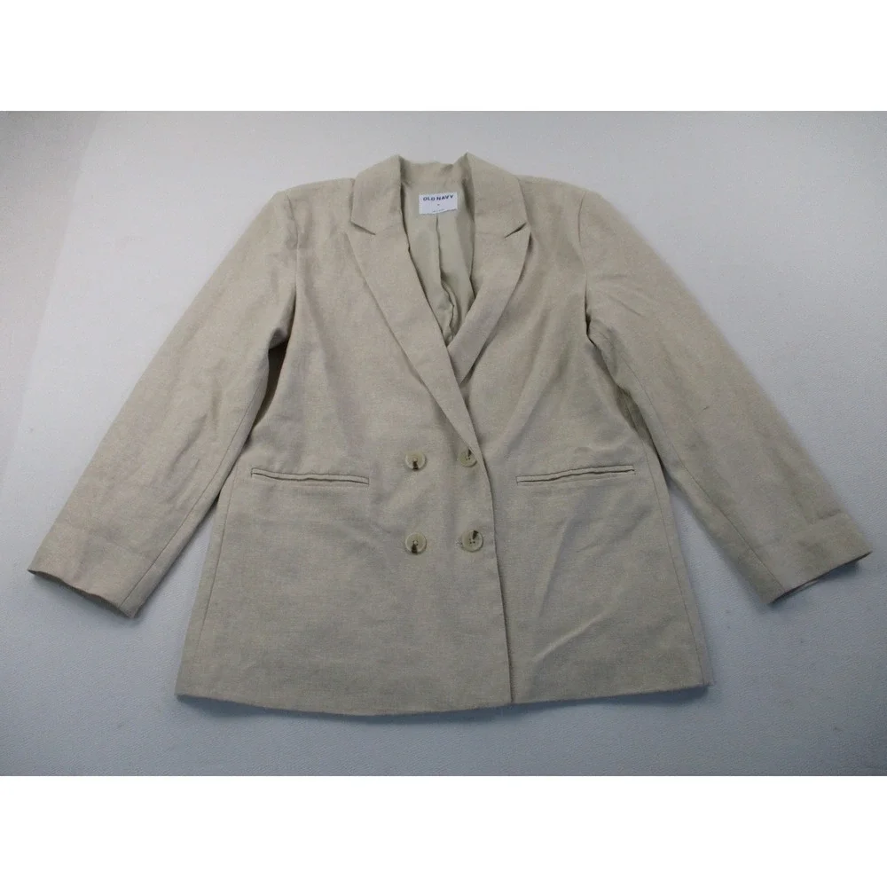 Old Navy Blazer Men M Beige Double Breasted Linen Blend Relaxed Workwear Utility